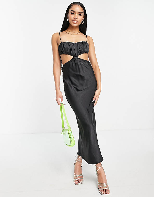 Parallel Lines - cut out satin maxi dress in black