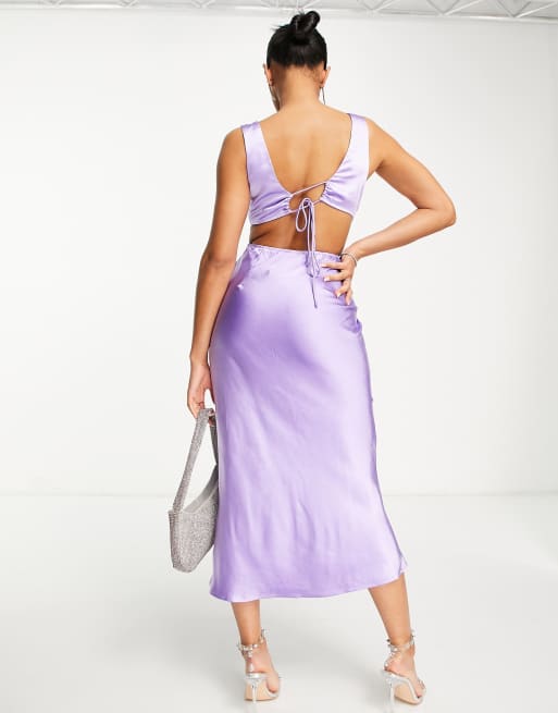 Parallel Lines cut out satin slip midi dress in lilac