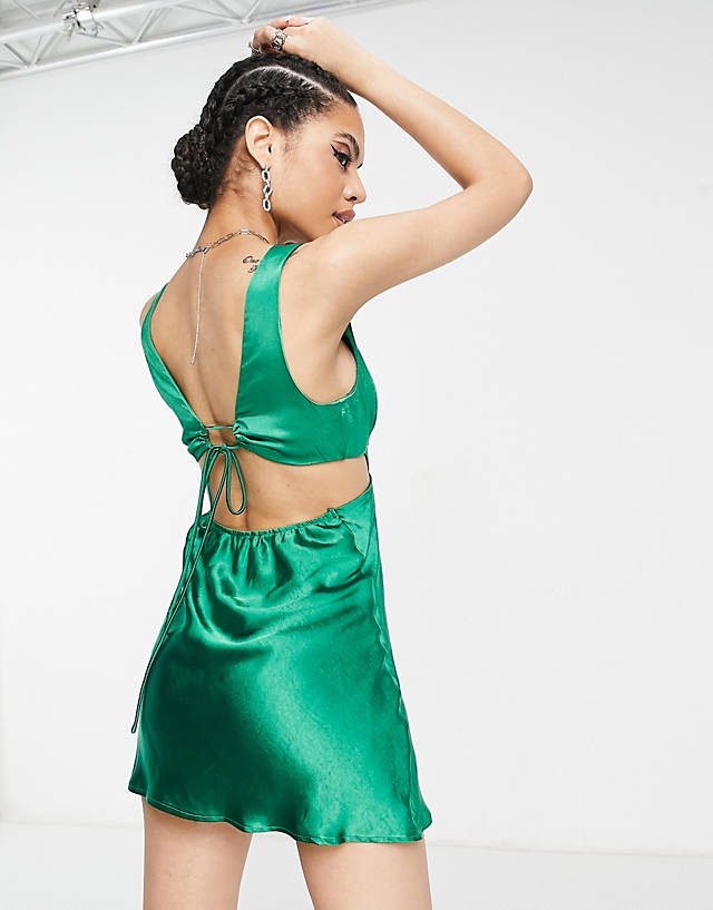 Parallel Lines - cut out satin slip mini dress in green