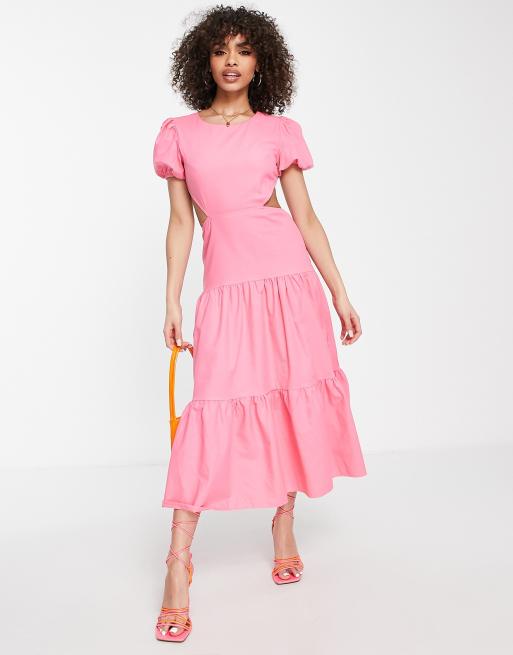Parallel Lines - Gelaagde maxi-jurk met open achterkant in fuchsia , 3 van 4