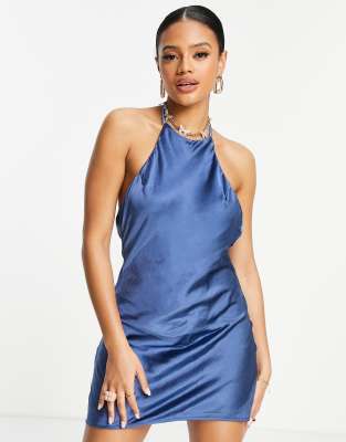 cobalt blue halter dress