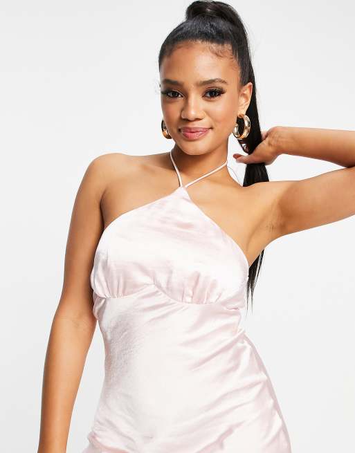 Parallel Lines halterneck mini satin dress in blush, 3 of 4