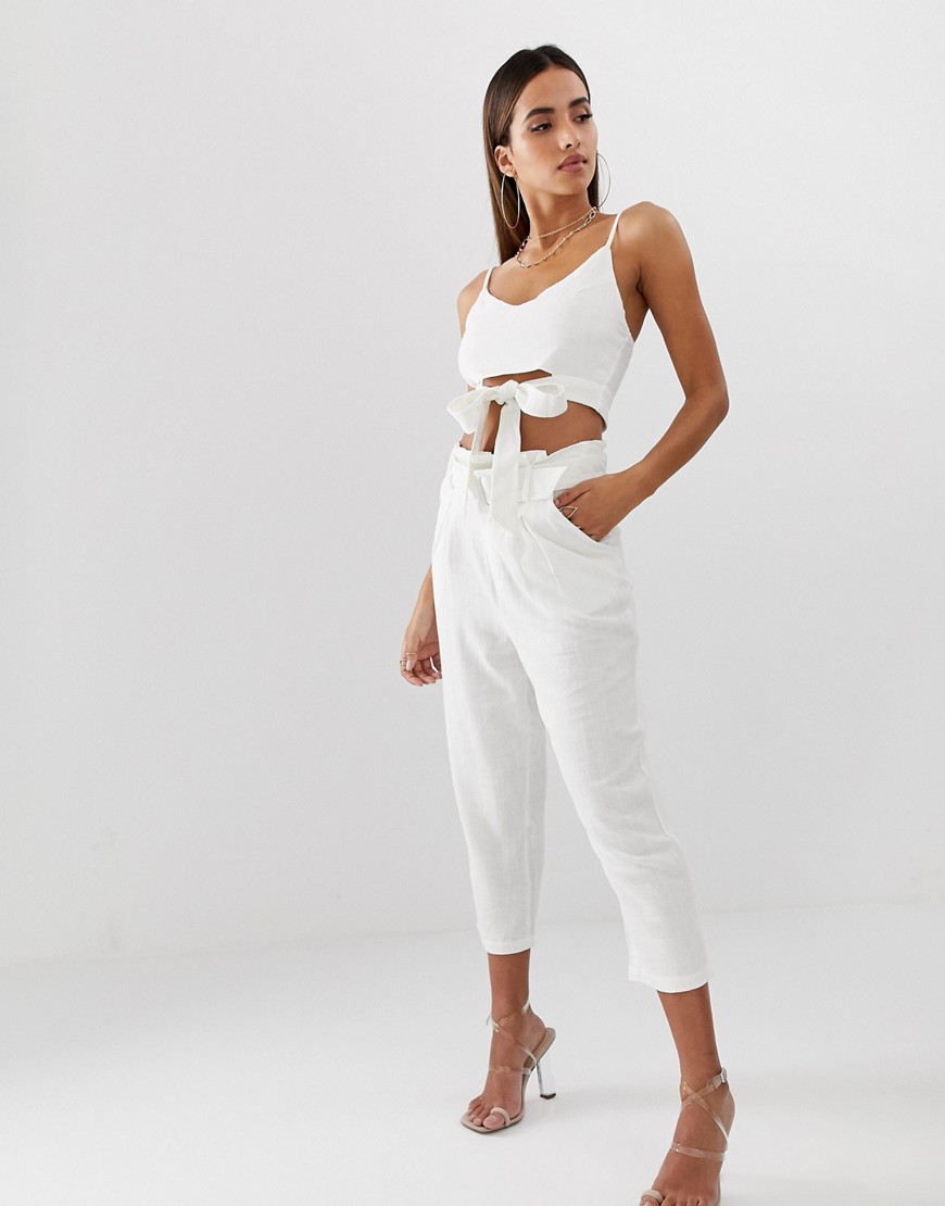 Parallel Lines high waist linen trousers co-ord-White