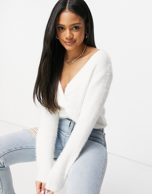 Parallel Lines knitted twist front jumper in white