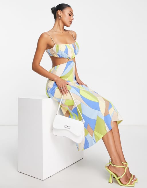 Parallel Lines - Lange jurk met uitsnijdingen en print in multi