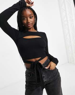 long sleeve cut out crop top