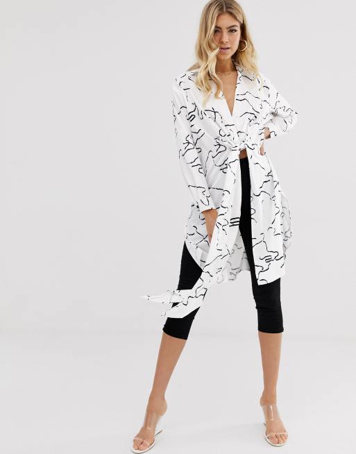 Parallel Lines longline knot front shirt in abstract print