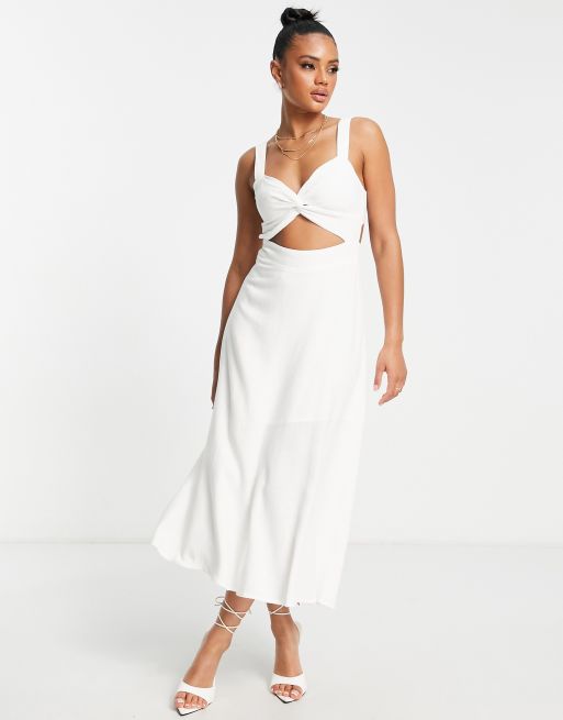 Parallel Lines – Maxikleid in Creme mit Zierausschnitt