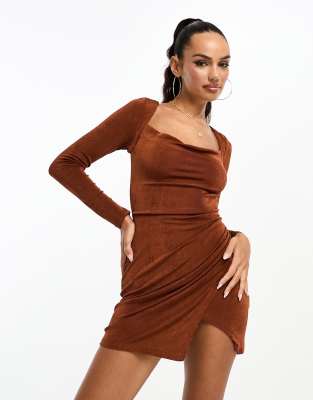 Parallel Lines Parallel Lines mini dress with backless detail in chocolate brown