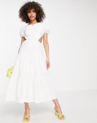 Parallel Lines open back tiered maxi dress in white