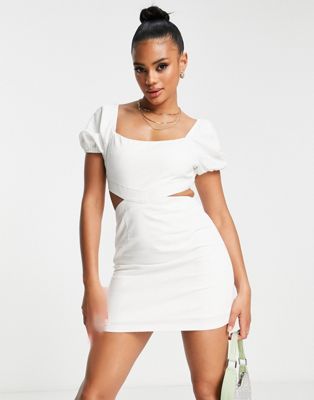 Parallel Lines puff sleeve cut out mini dress in cream