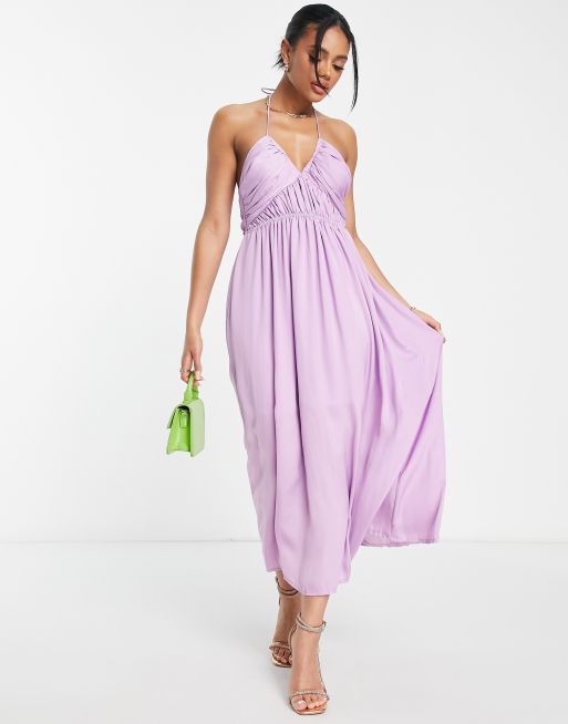 Parallel Lines - Robe longue douce avec buste froncé - Lilas 