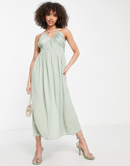 Parallel Lines - Robe longue douce avec buste froncé - Vert 
