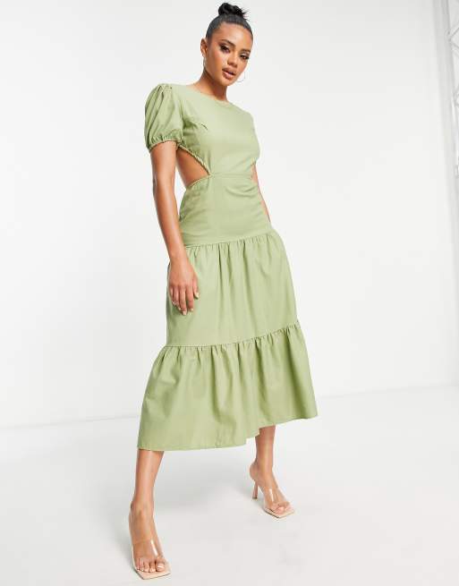 Parallel Lines Robe longue tendance folk d coupes Vert sauge