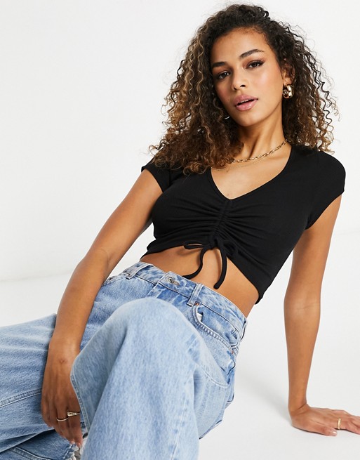 Parallel Lines ruched crop top in black