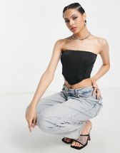 ASOS DESIGN natural effect corset with seaming in stone