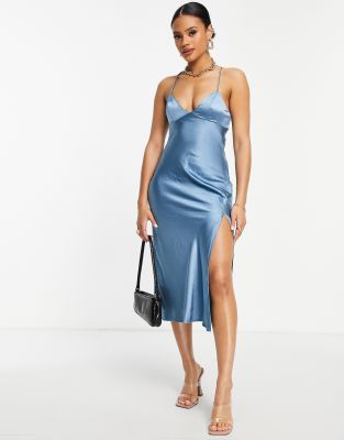 Parallel Lines satin cut out back midi dress in teal