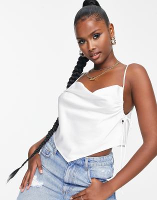 Parallel Lines satin handkerchief top in ivory - ASOS Price Checker