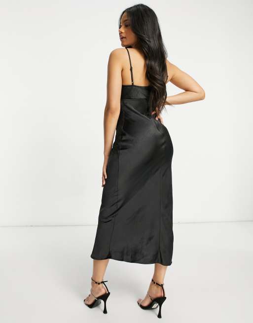 Parallel Lines satin maxi slip in dark green