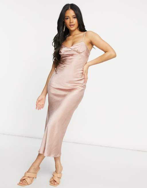 Parallel Lines satin maxi dress in mink