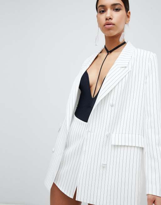 Parallel Lines – Set med kritstrecksrutig blazer och skort med omlott framtill, 2 av 3