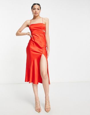 Parallel Lines square neck satin maxi dress in bright red