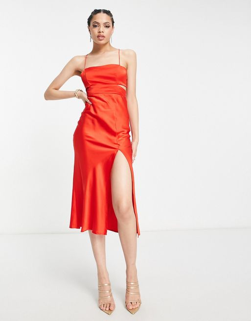 Parallel Lines square neck satin maxi dress in bright red | ASOS