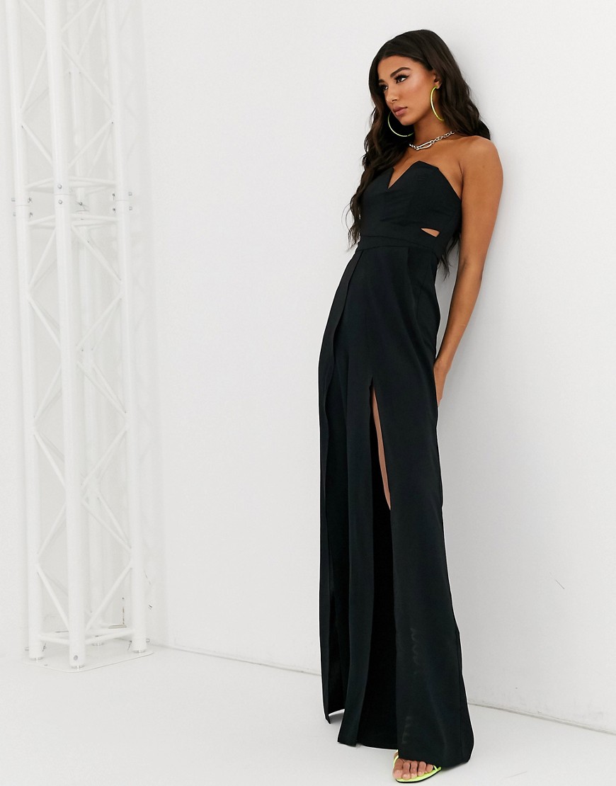 Parallel Lines strapless jumpsuit with split legs in black