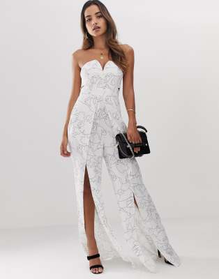 strapless split leg jumpsuit