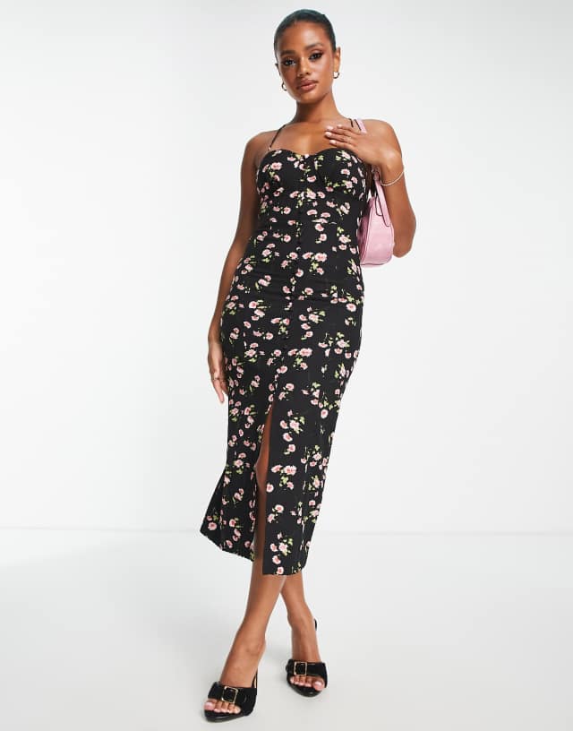 Parallel Lines strappy back midi dress in floral print