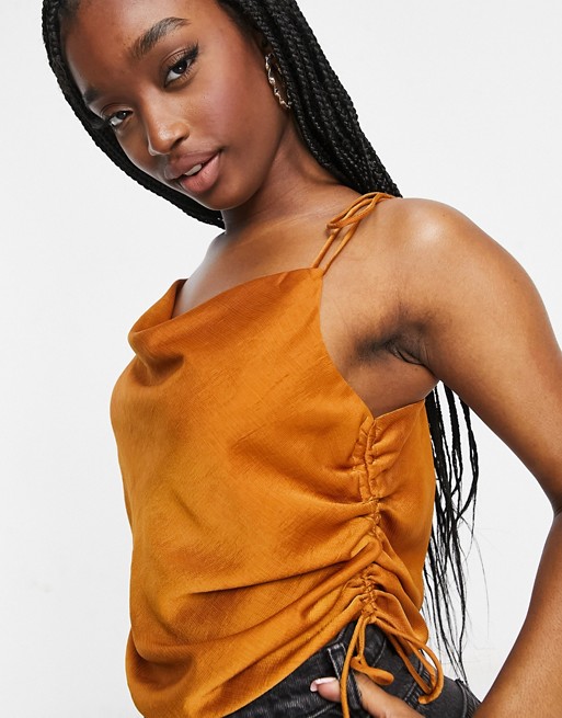 Parallel Lines strappy cowl neck top in rust