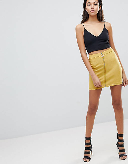 Parallel Lines Suedette Mini Skirt With Exposed Zip | ASOS
