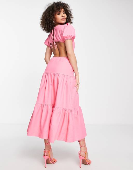 Parallel Lines - Vestito lungo a balze con apertura sul retro fucsia , 2 di 4