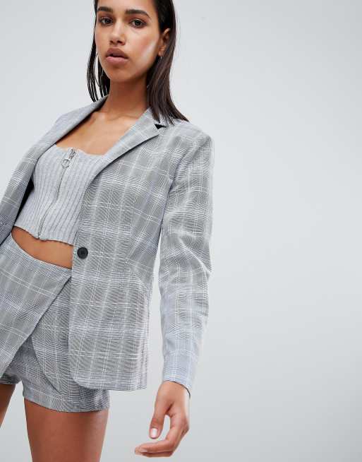 Parallel Lines waisted blazer & wrap front skort in check co-ord, 2 of 3