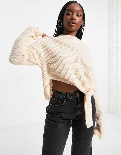 Cream cropped jumper hot sale