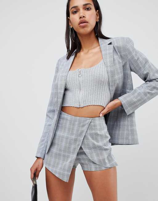 Parallel Lines waisted blazer & wrap front skort in check co-ord, 3 of 3