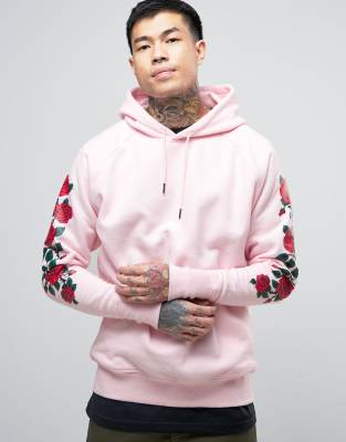 hoodie with roses on sleeves and hood