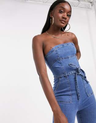 bandeau denim jumpsuit