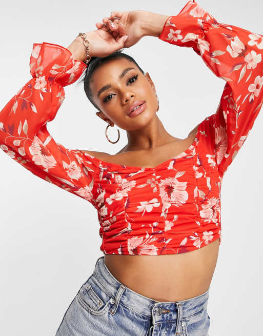 Red bardot 2025 crop top