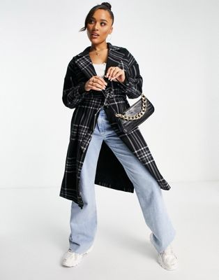 Parisian belted checked coat in monochrome