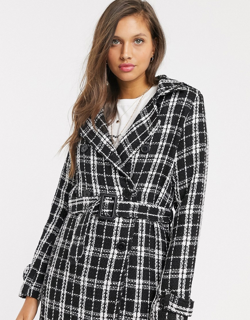 Parisian belted coat in check-Multi