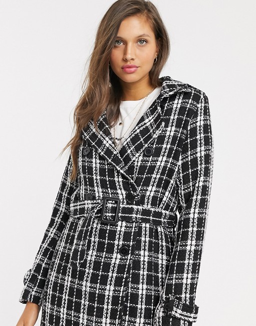 Parisian belted coat in check