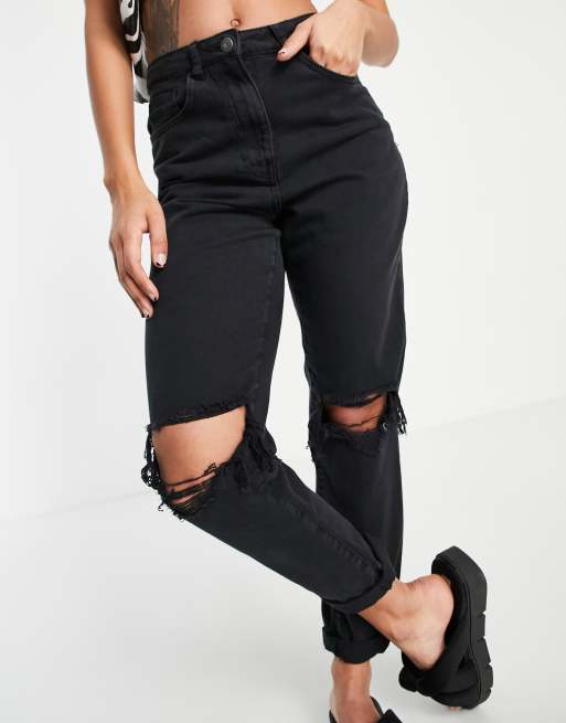 Parisian – Bleksvarta mom jeans med revor, 3 av 4