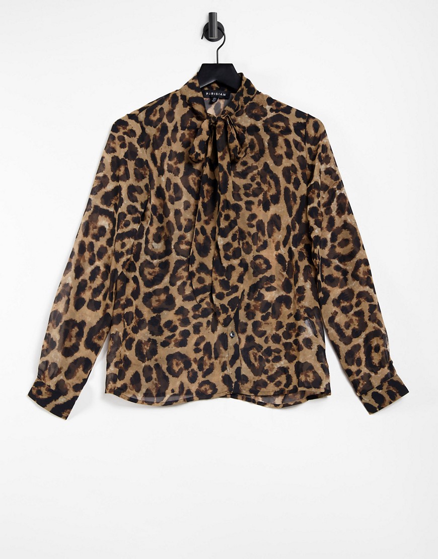 Parisian blouse with tie neck in leopard print-Multi