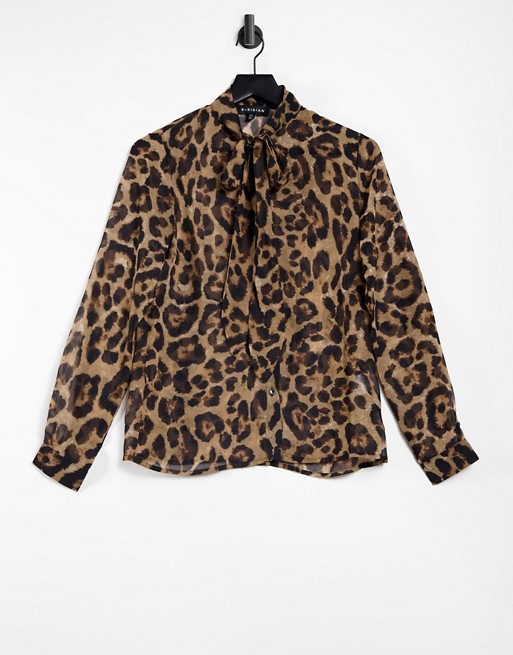 Parisian blouse with tie neck in leopard print