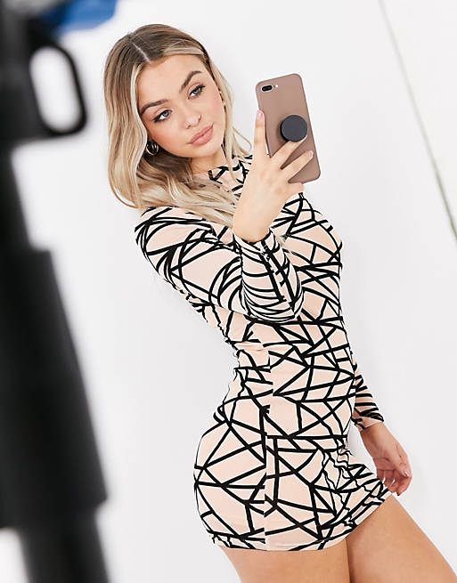 Parisian - Bodycon-kjole med kontrastmønster i mesh