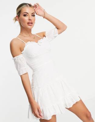 Forever new broderie sweetheart neck bardot mini dress sale