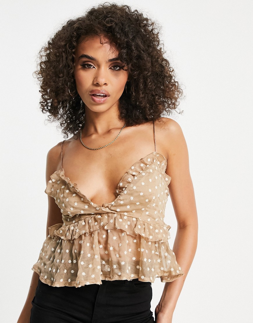 Parisian bustier crop top with embroidered floral-Pink