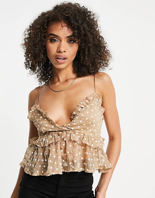 Parisian bustier crop top with embroidered floral