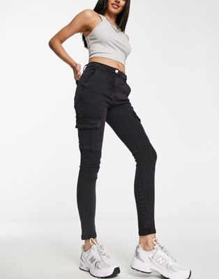 Parisian Cargo Skinny Jeans In Charocal-gray